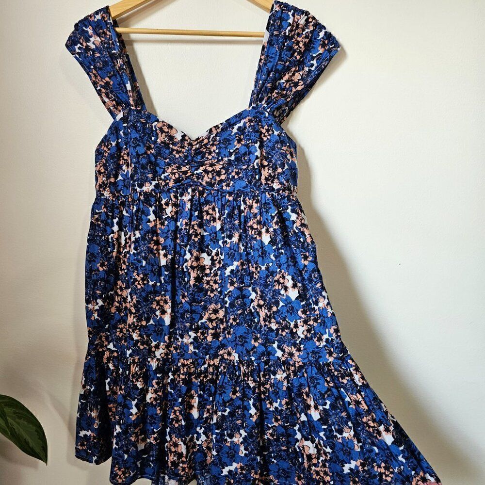 NWOT FREE PEOPLE BOHO PATTERN PLAY LINEN BLEND SHORT DRESS SZ MEDIUM